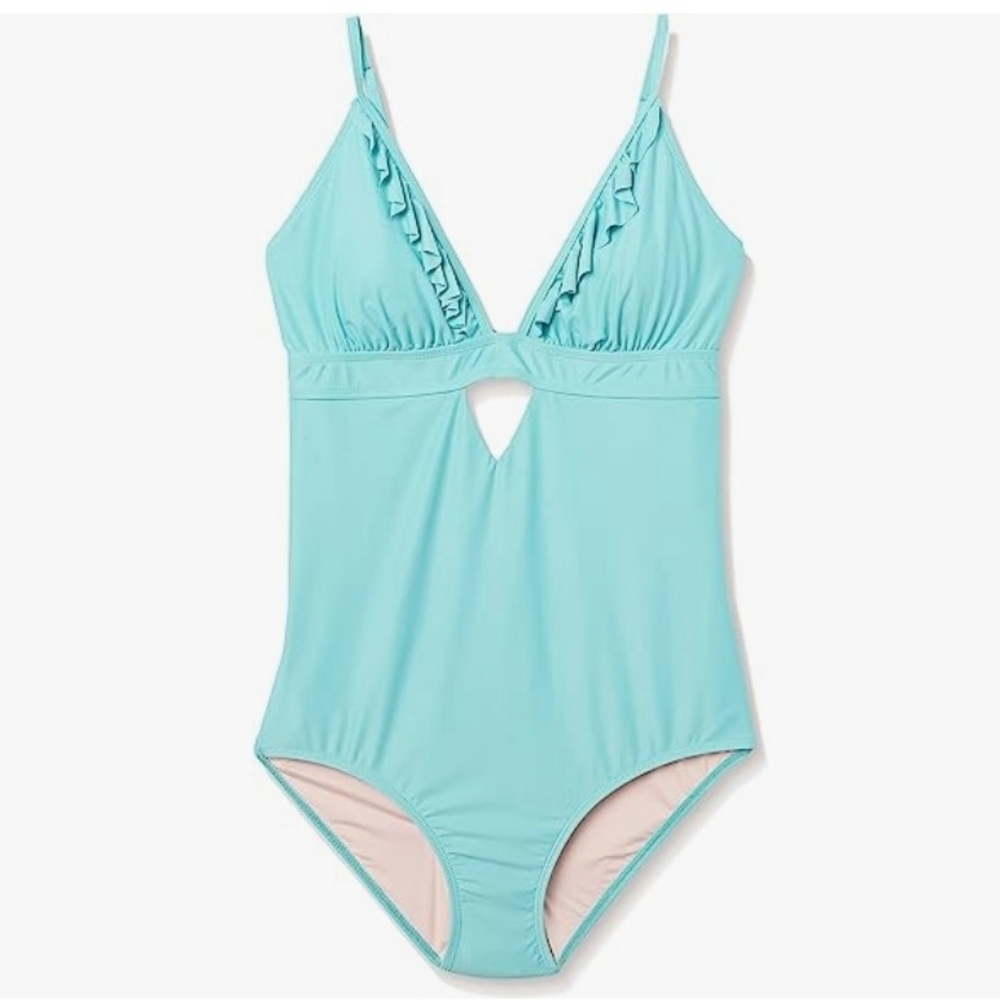 ❤️‍🔥$5~ Mae Swimwear All Aboard Front Ruffle Cut Out One Piece Swimsuit